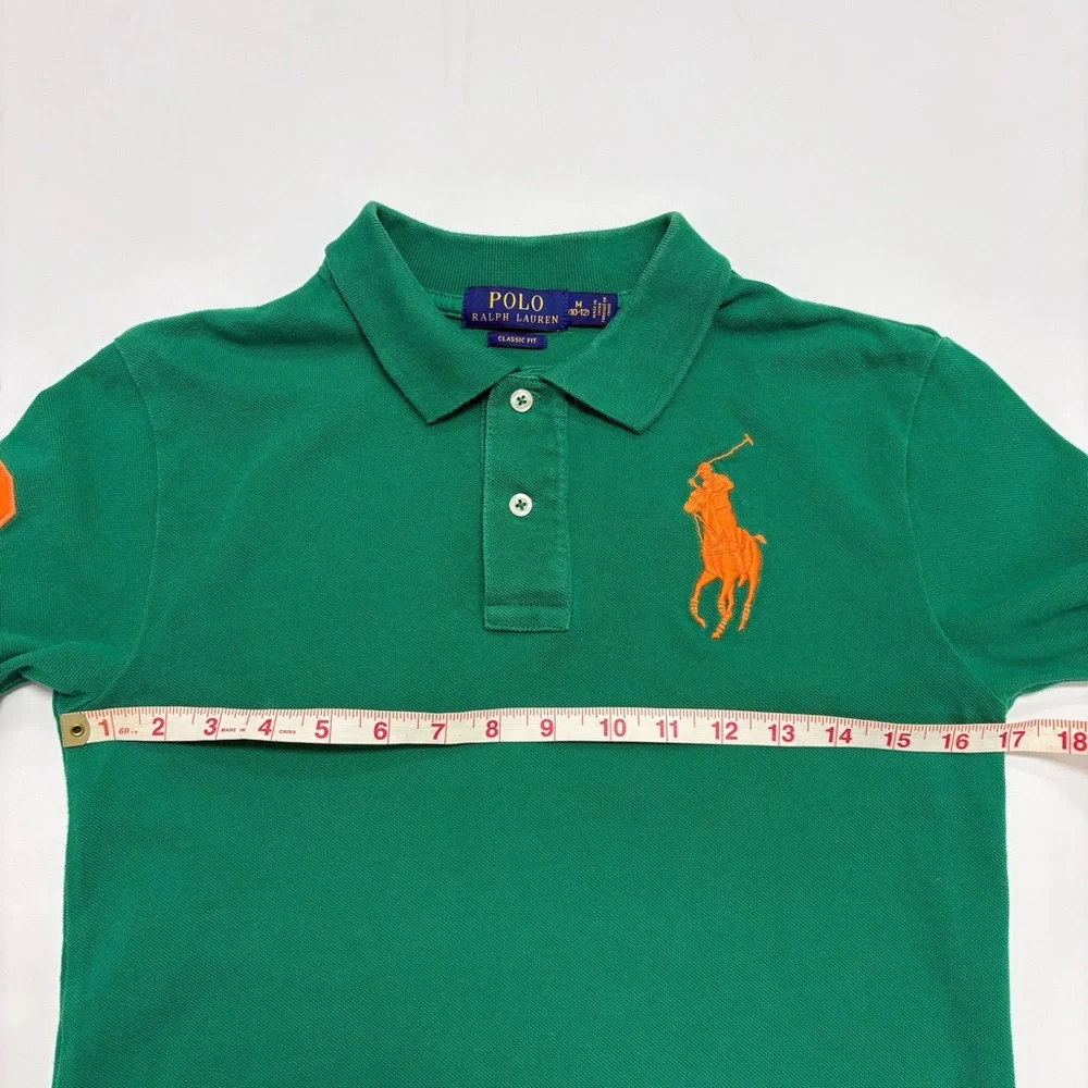 Ralph Lauren Green Polo with Orange Pony and Sleeve Number